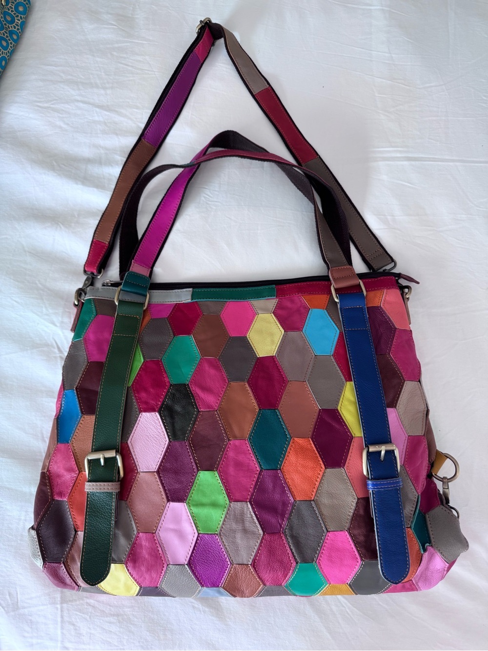 Amerileather Multicolor Patchwork Genuine Leather Hobo Shoulder Bag Boho Large